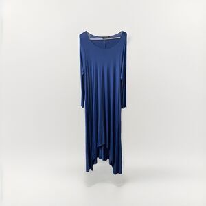 Miracle Berry Womens Small Maxi Dress ALine Blue Stretch Jersey Handkerchief USA